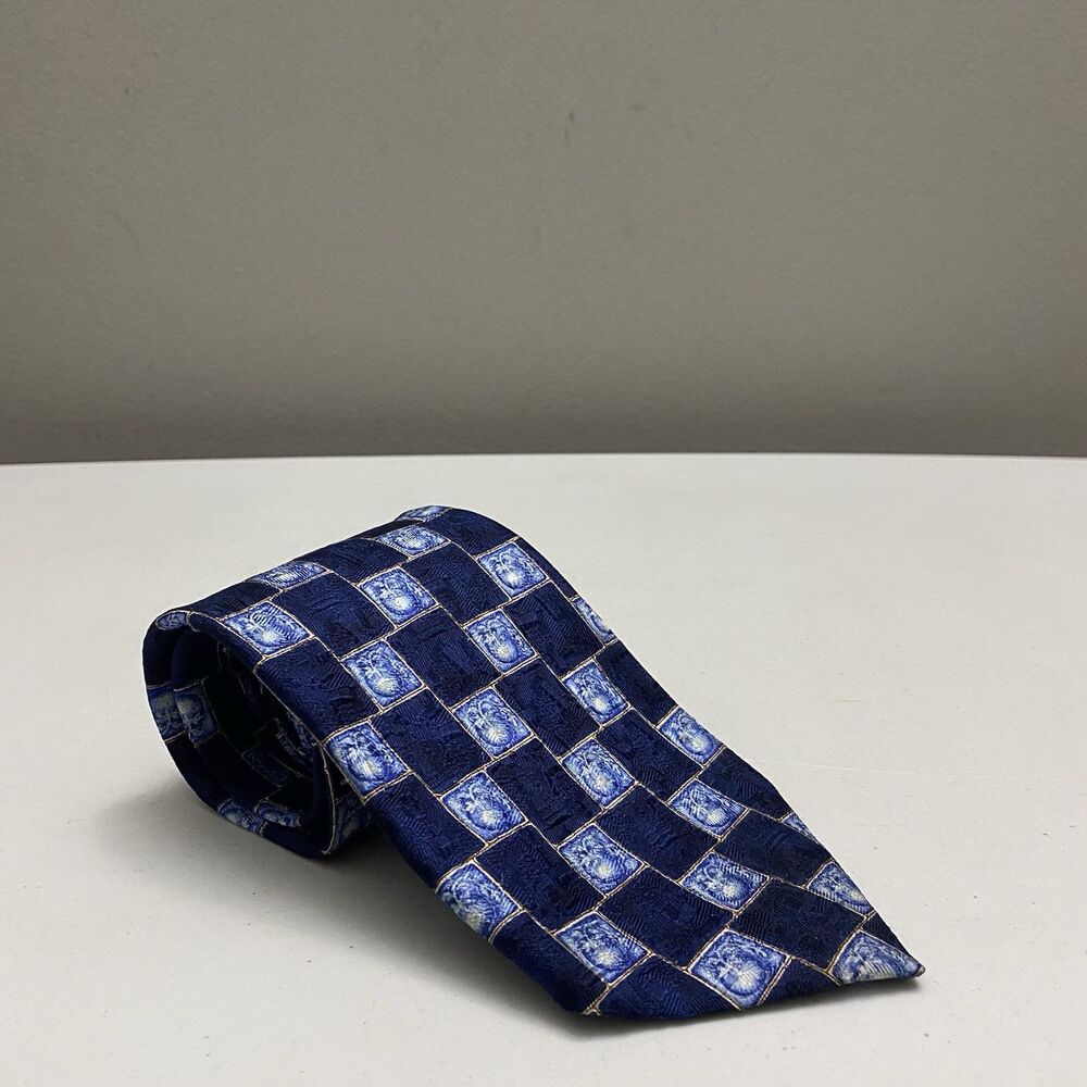 ERMENEGILDO ZEGNA Blue Plaid Check Woven 100% Silk Tie Necktie 59"L x 3.75"W
